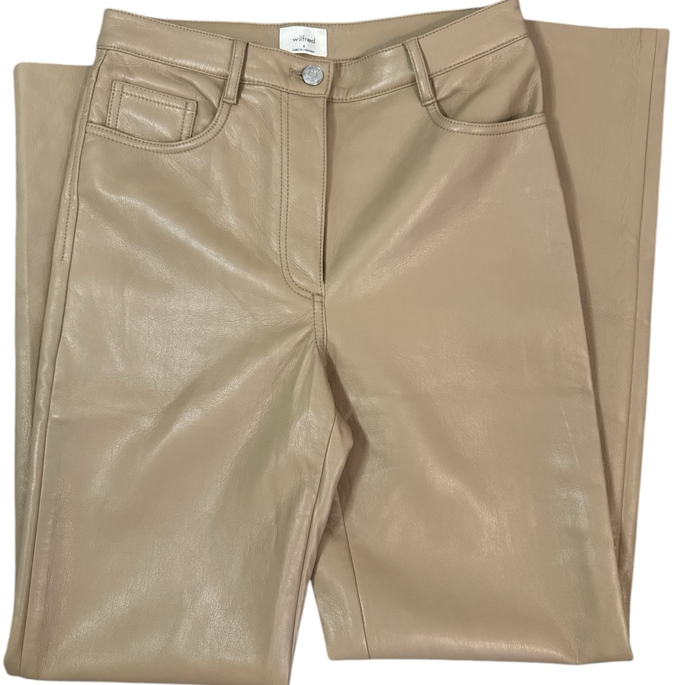 Wilfred Tan Faux buttery soft Vegan Leather Pants Size 4 - Picture 2 of 8